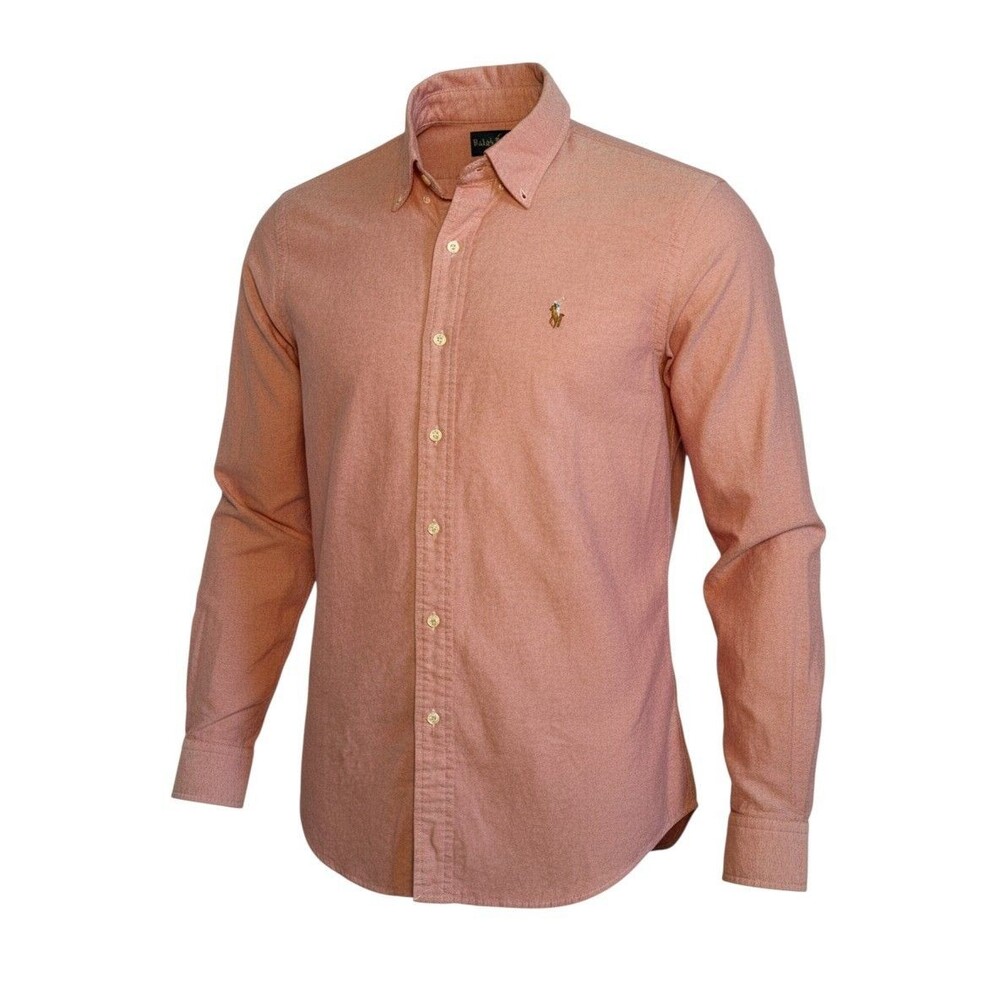 Polo Ralph Lauren Shirt Mens Sz M Long Sleeve Oxford Button Down Peach Salmom